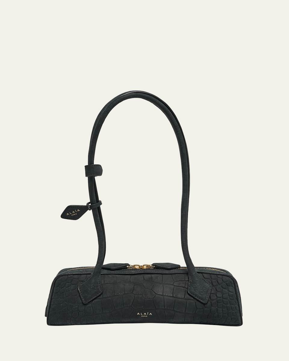 Le Teckel Small Shoulder Bag in Croc-Embossed Leather